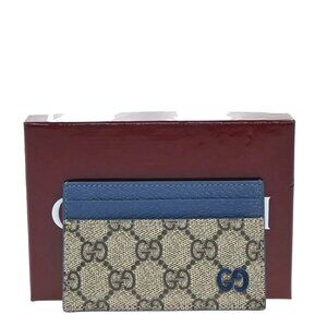 GUCCI Logo GG Pattern Card Case Wallet Supreme Leather Blue Brown Italy 62RF724